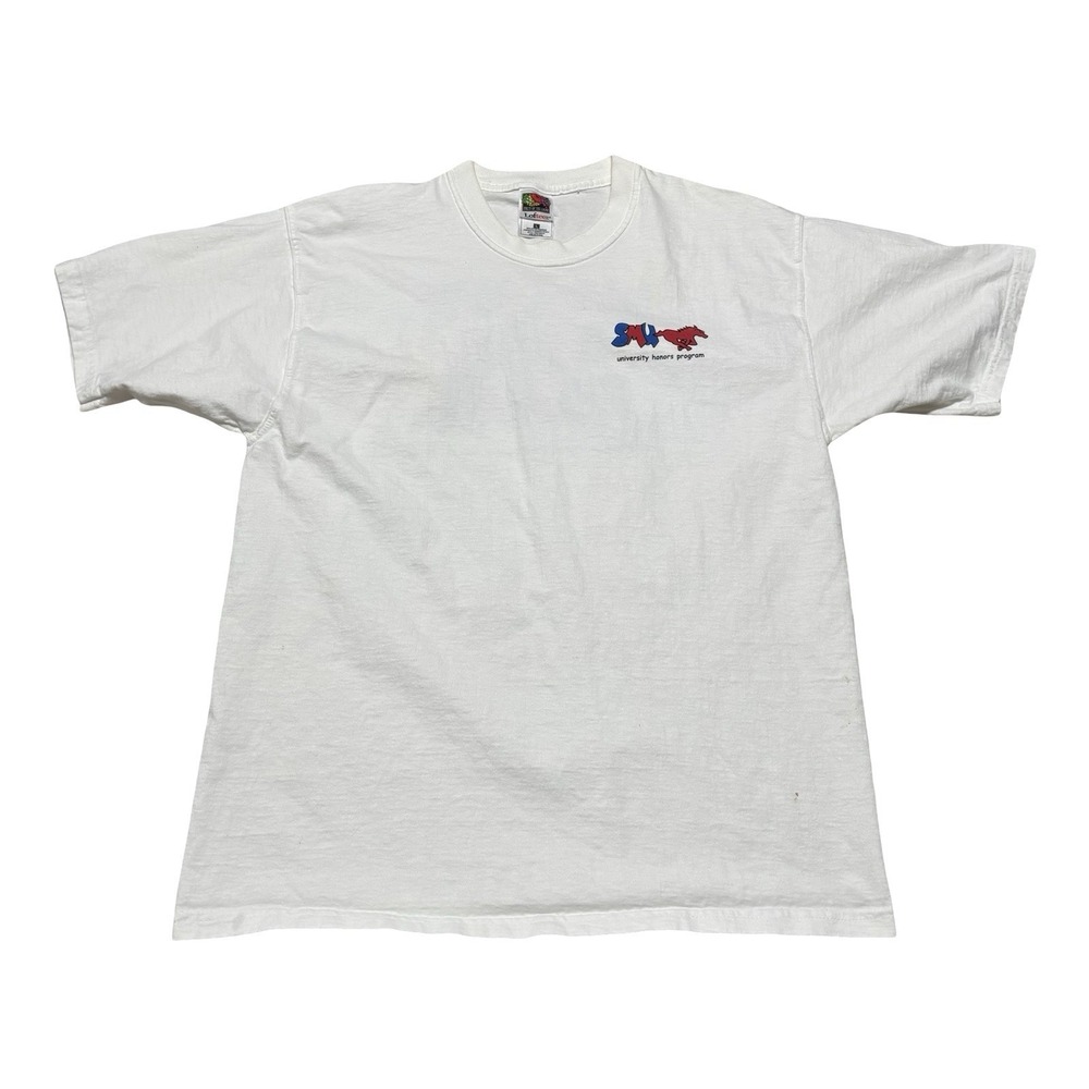 Vintage Y2K SMIU Mustangs University Honors Program T Shirt White *Flaws*‎ Sz LG
